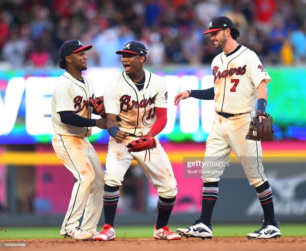 Ozzie Albies, Ronald Acuna, Jr. #13, and Dansby Swanson of the... Photo  d'actualité - Getty Images