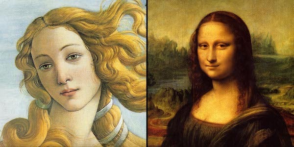 (left) Sandro Botticelli’s “Birth of Venus”, (right) Leonardo da Vinci’s “Mona Lisa”
