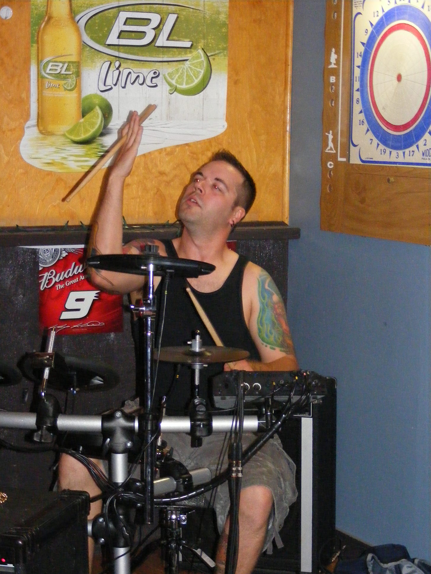 The one thing I liked about Jim's drum setup is that it made picture taking easier, especially catching him spinning a stick.