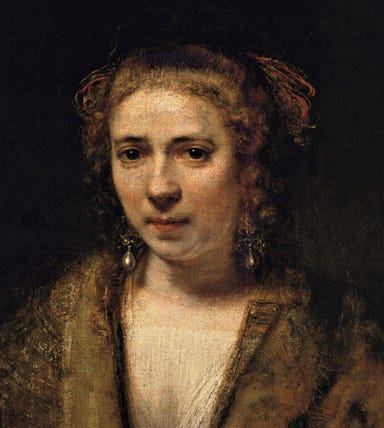 Rembrandt's portrait of Hendrickje Stoffels, detail, c. 1654, Louvre.