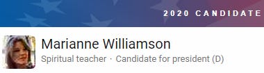Bing describes Marianne Williamson as a "spiritual teacher" before a candidate for president.