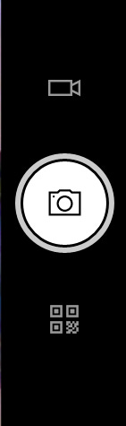 A video icon and the camera shutter and the QR code scanner icon on a black background.