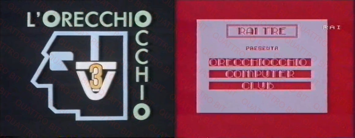 A sinistra il logo de L'Orecchioccchio, a destra l'immagine che presentava la sezione Computer Club, realizzata con lo Spectrum