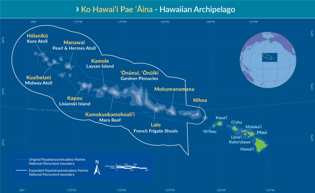 Map of Papahānaumokuākea monument islands and atolls