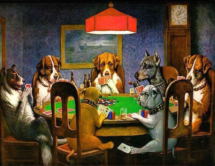 Dogs Playing Poker Painting by Cassius Marcellus Coolidge