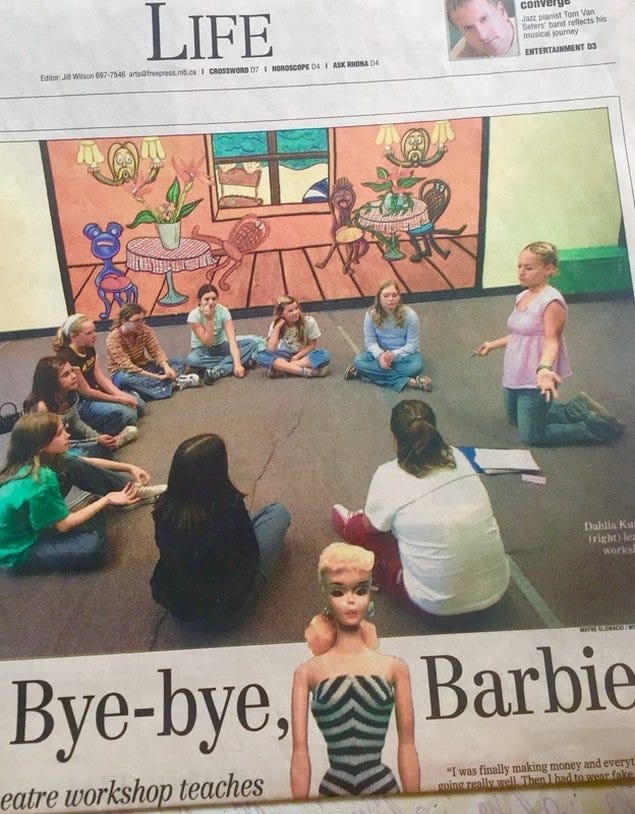 Dahlia Kurtz leading her Bye-Bye Barbie workshop to young girls. A course aimed at deconstructing the manufactured ideas of beauty - and redefining what beauty means to each girl individually.