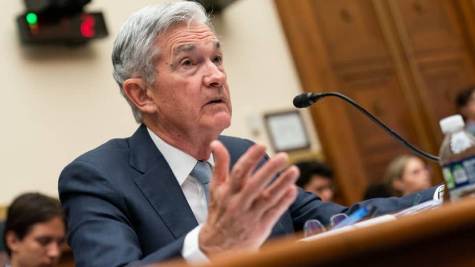 Jerome Powell, chairman of the US Federal Reserve, speaks during a House Financial Services Committee hearing in Washington, D.C., U.S., on Thursday, June 23, 2022.