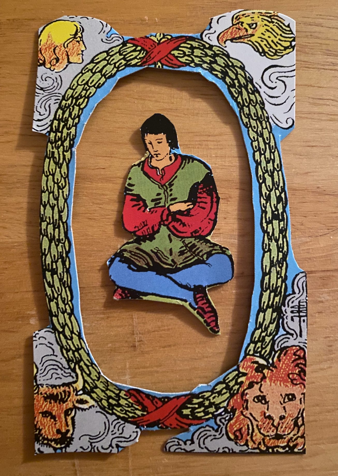 pensive person inside of wreath