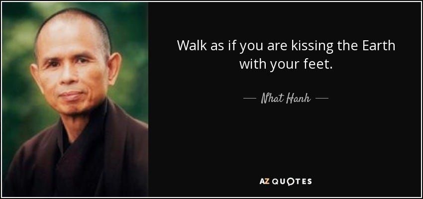 Nhat Hanh quote: Walk as if you are kissing the Earth with your...