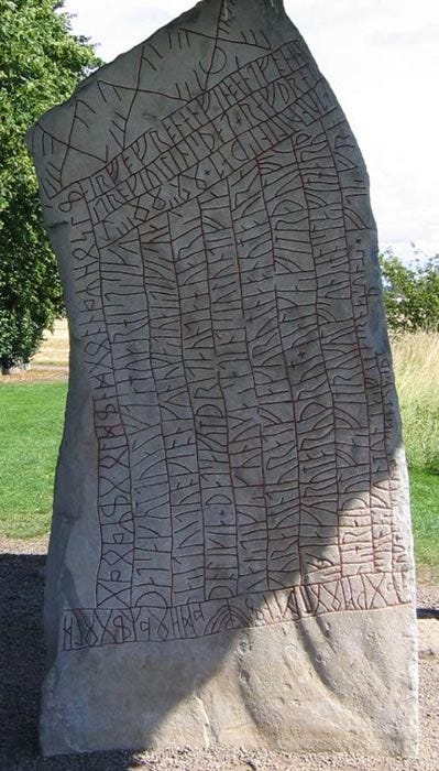 The Rök Runestone (Ög 136), located in Rök, Sweden features a Younger Futhark runic inscription that makes various references to Norse mythology.