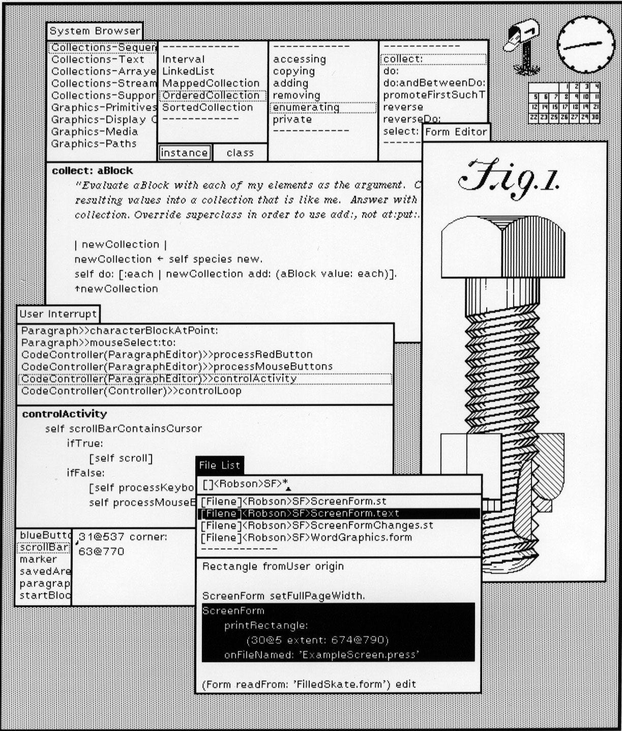 A interface de usuário do sistema operacional do Xerox Alto.