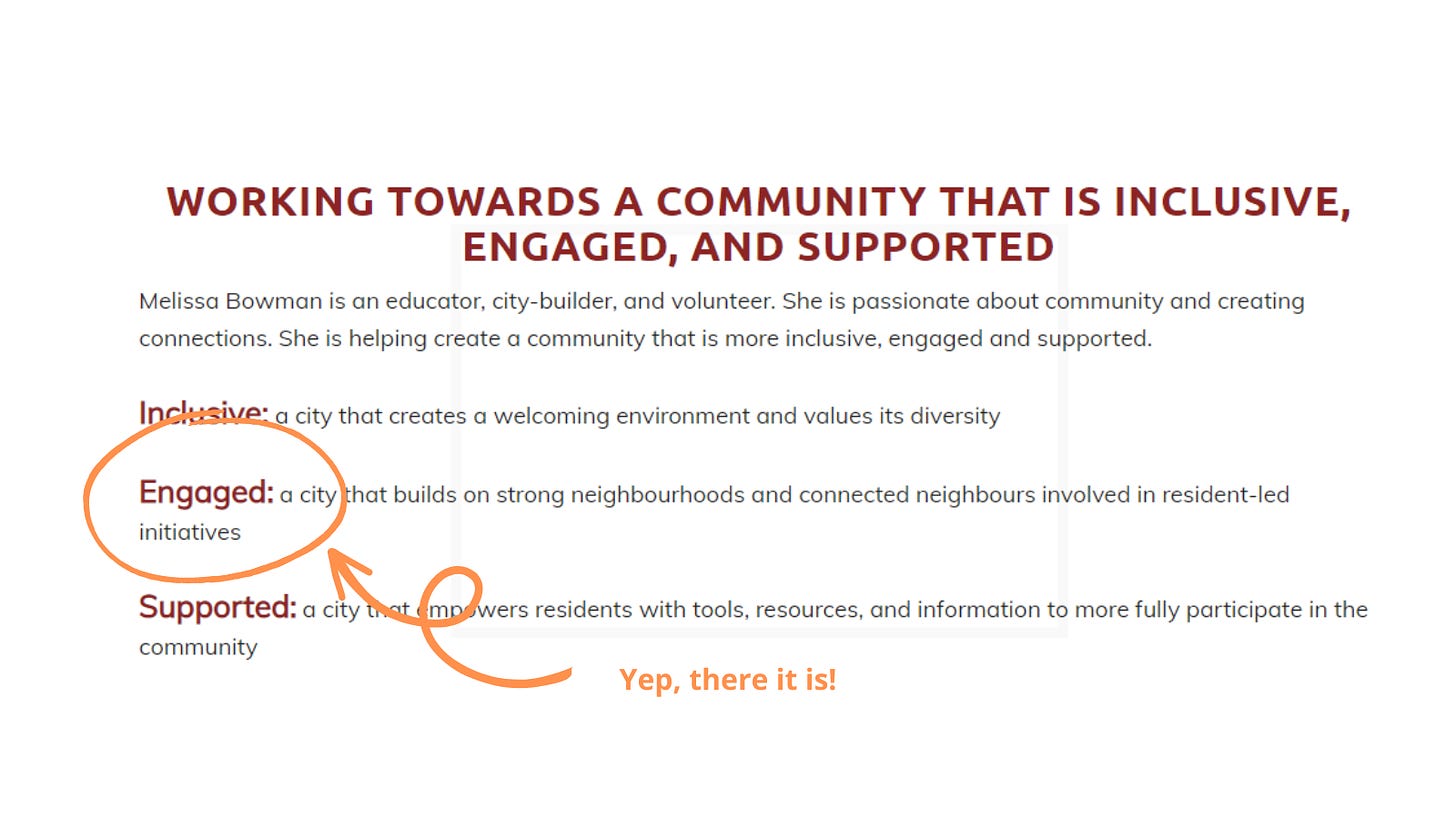 Blurb from my 2018 campaign flyer that highlights 'engagement' as one of my three main priorities.