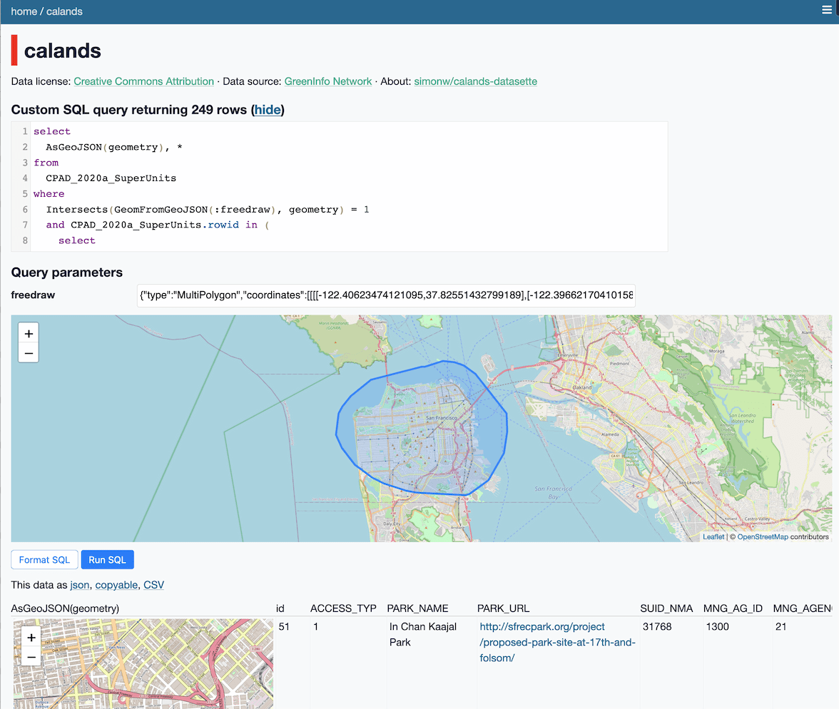 A screenshot showing the plugin with a shape drawn around San Francisco