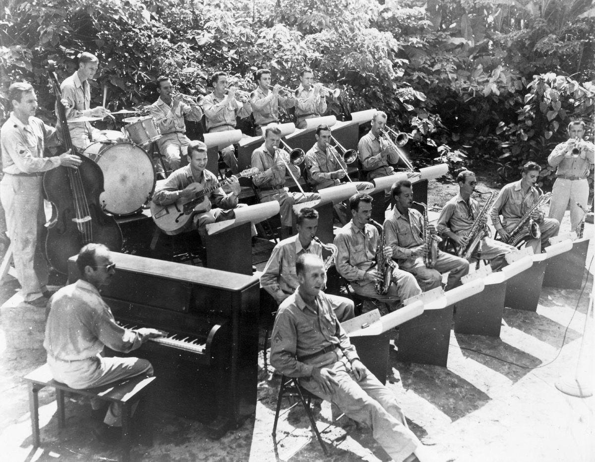A Military Big Band in the Philippines. Steinway & Sons Photo Collection / San Diego Air and Space Museum Archive