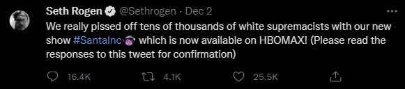 Seth Rogens tweet about Santa Inc