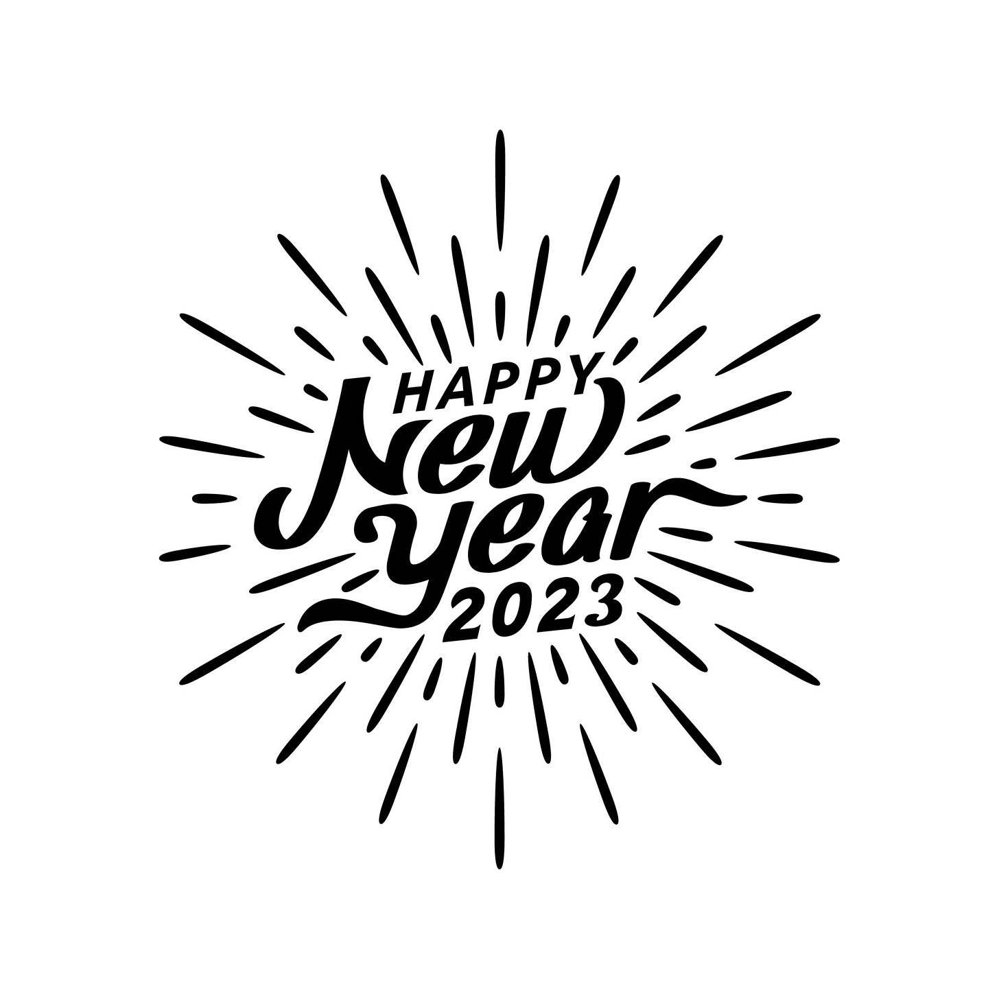 happy new year 2023 greeting in black and white 12698053 Vector Art at  Vecteezy