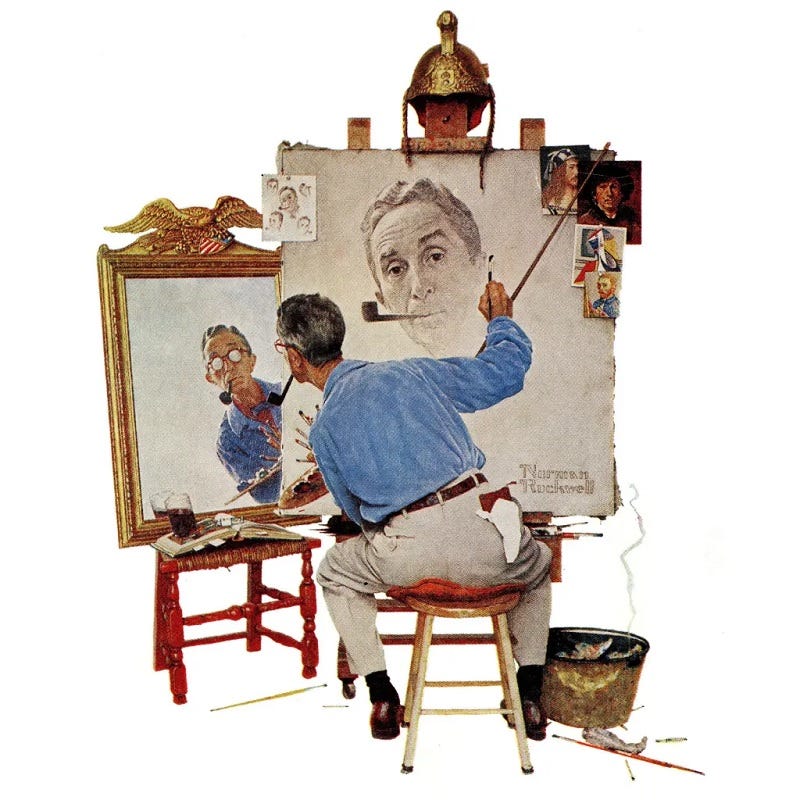 Ilustração mais famosa de Normal Rockwell, em que ele se desenha durante o ato de desenhar enquanto se olha em um espelho como referência.