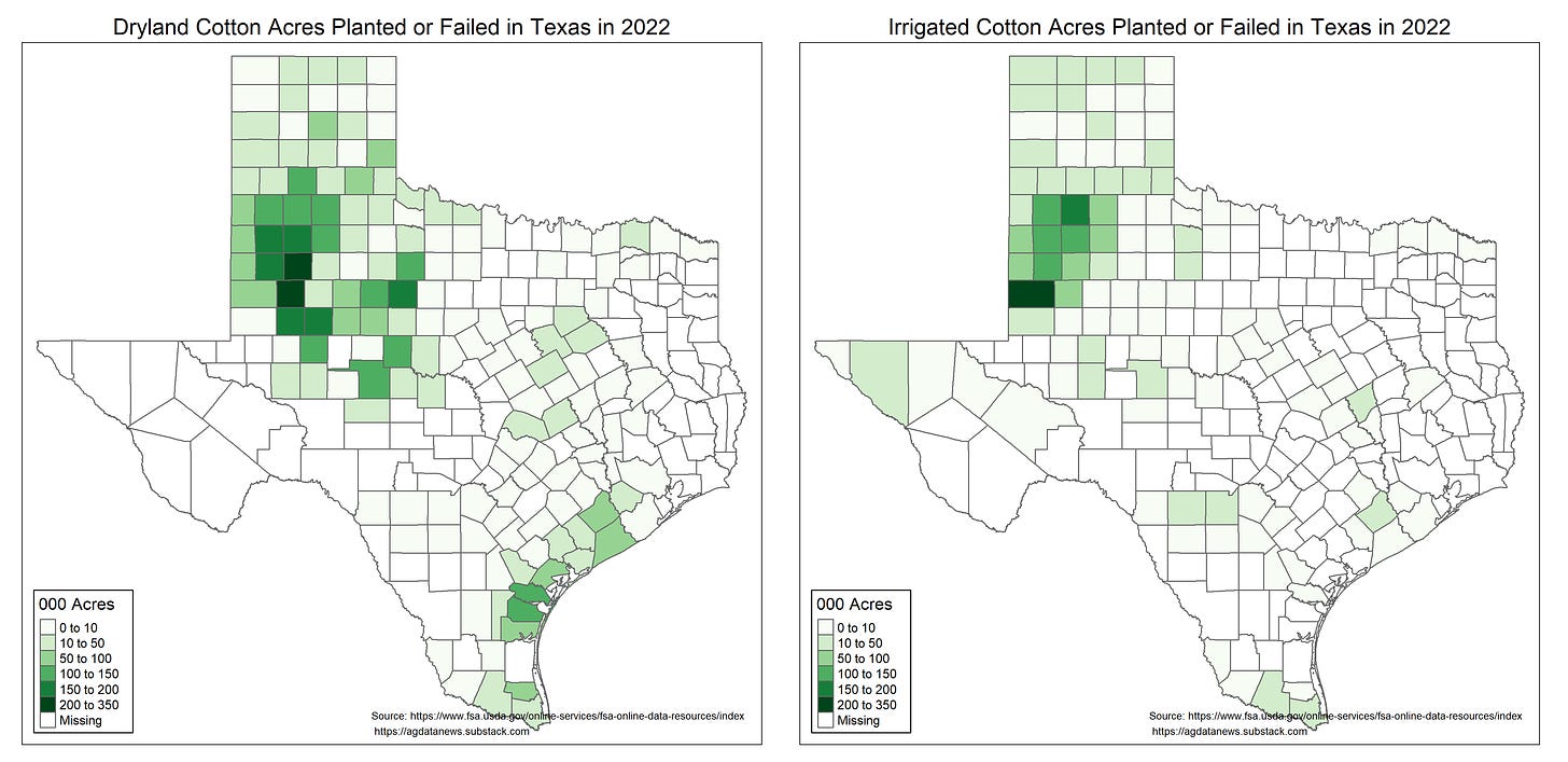 Texas cotton acres map