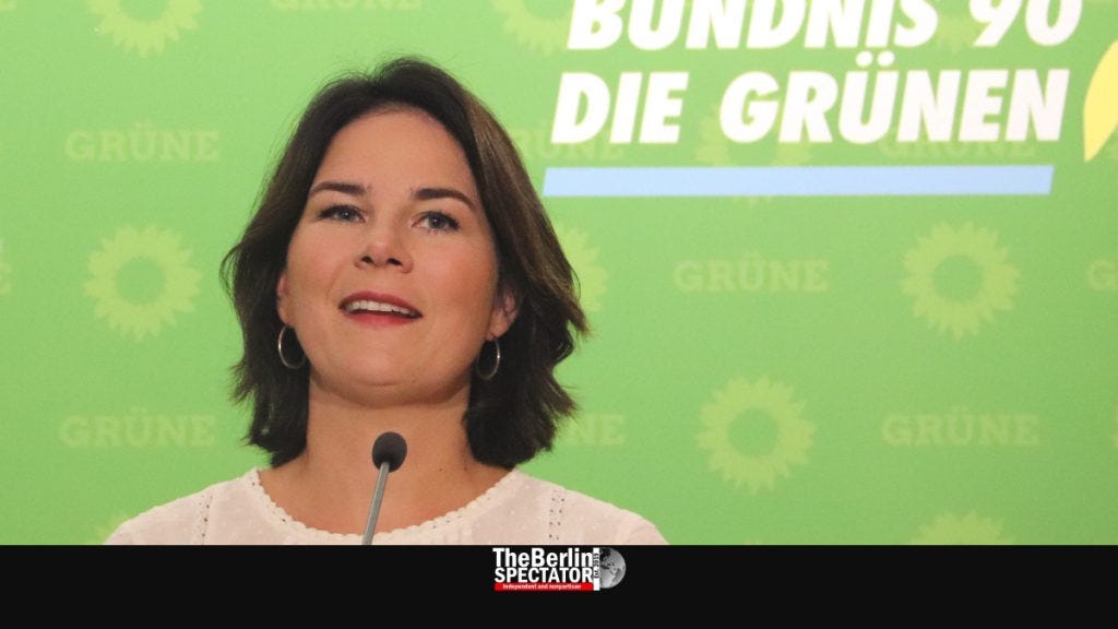 Annalena Baerbock, one of today's Green party leaders, at a press conference in Berlin. 
