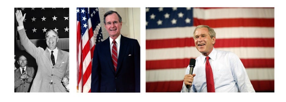 Photo of Prescott Bush, photo of George hW bush, photo of George W Bush