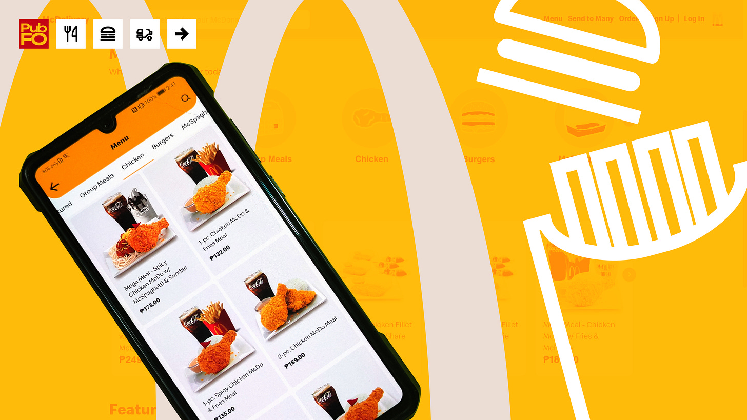 Article Thumbnail: The McDelivery app along with the McDonald's logo and food icons