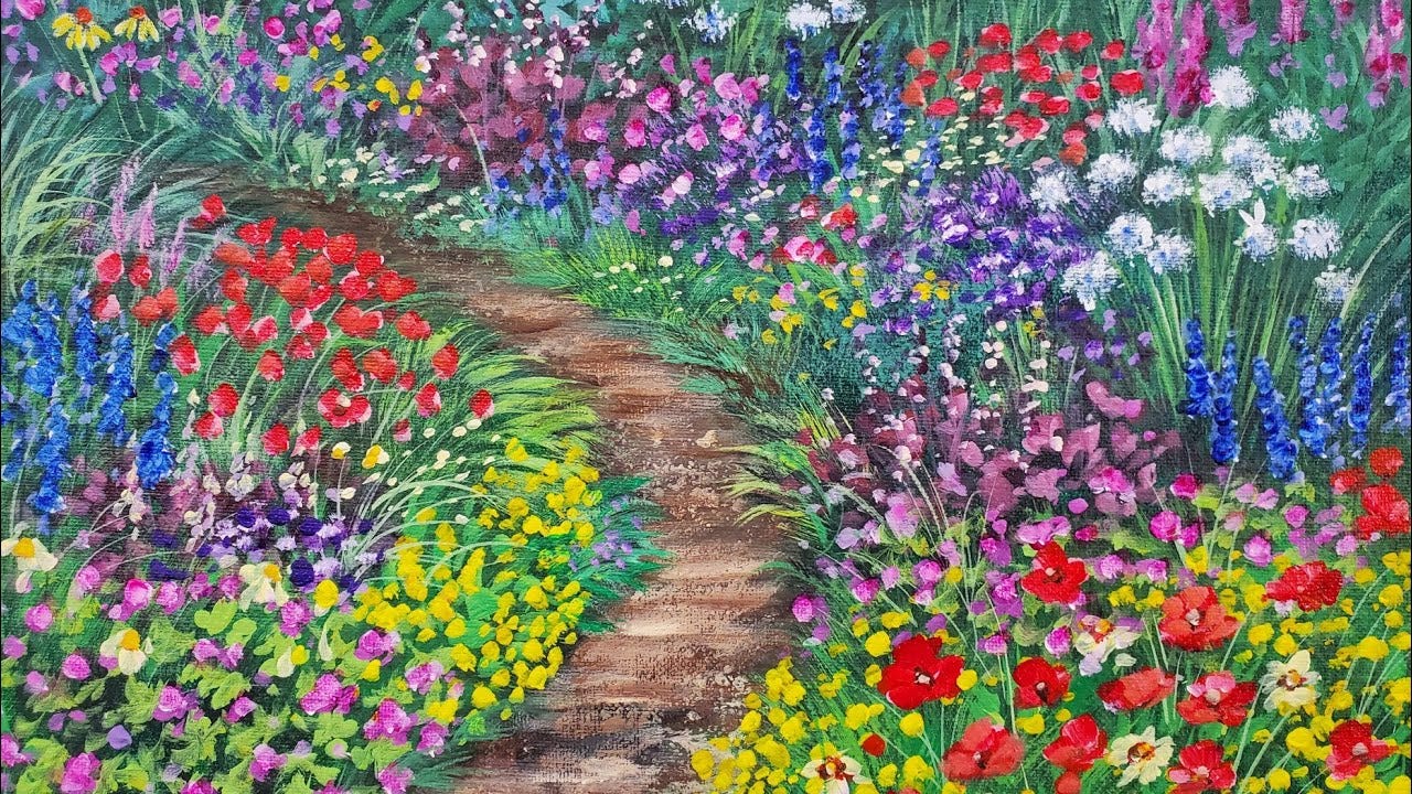 Flower Garden Path Acrylic Painting LIVE Tutorial - YouTube
