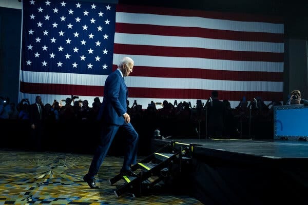 President Biden in Detroit last week. In an interview, he expressed optimism over inflation and stressed falling gasoline prices.