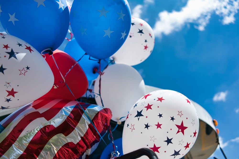 white blue and red balloons