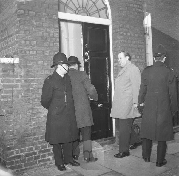 Bildagentur | mauritius images | Christopher Soames Arrives Pictured  Arriving At No.28,Hyde Park Gate Is Mr Christopher Soames,Former Minister  Of Agriculture.Mr Soames Was Visiting His Father In Law,Sir Winston  Churchill,Whose Condition Was