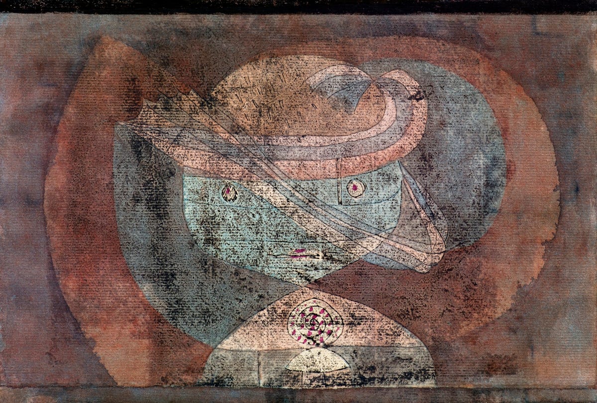Painting of a child with lines surrounding his head. By Paul Klee.