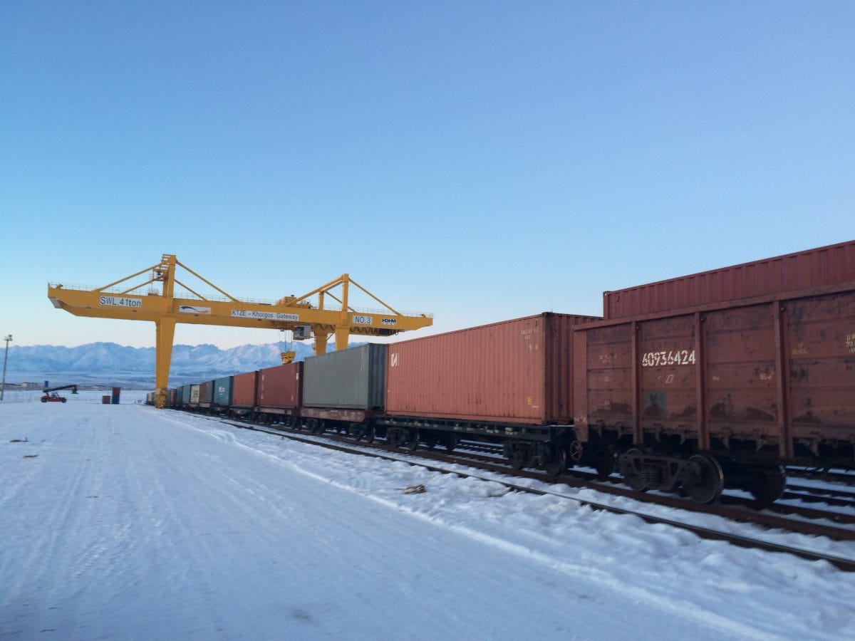 Trains in the Khorgos Gateway dry port. Image: Wade Shepard. 