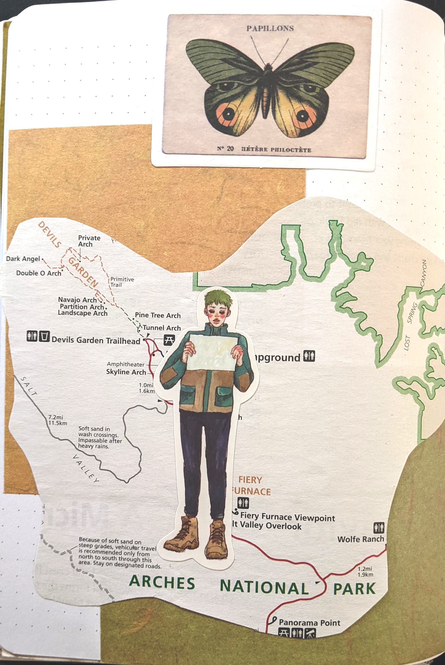 collage with map and sticker of person holding map