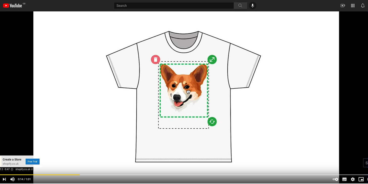 A blank T-shirt with a generic Corgi design being placed in the centre. Because that’s how Taylin earns the big bucks.