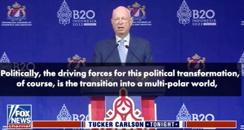 May be an image of 1 person and text that says '1TE B20 2022- B20 INDONESIA 2022 2022 Politically, the driving forces for this political transformation, of course, is the transition into a multi-polar world, MFoX FOX NEWS channel B20 TUCKER CARLSON •TONIGHT. B20'