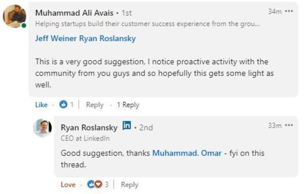 Linkedin CEO reacts to my feature request related post