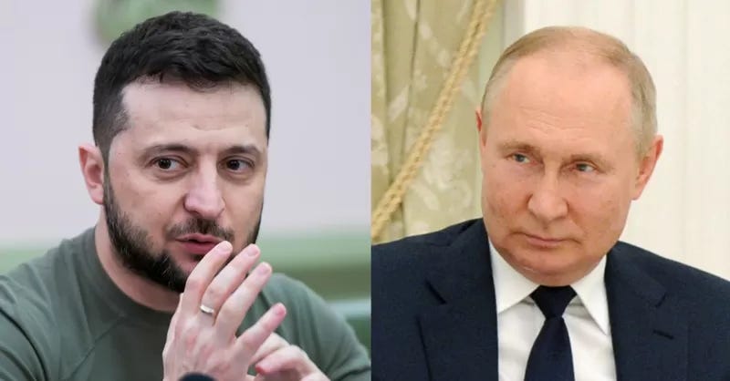 Volodimir Zelensky (left) and Vladimir Putin