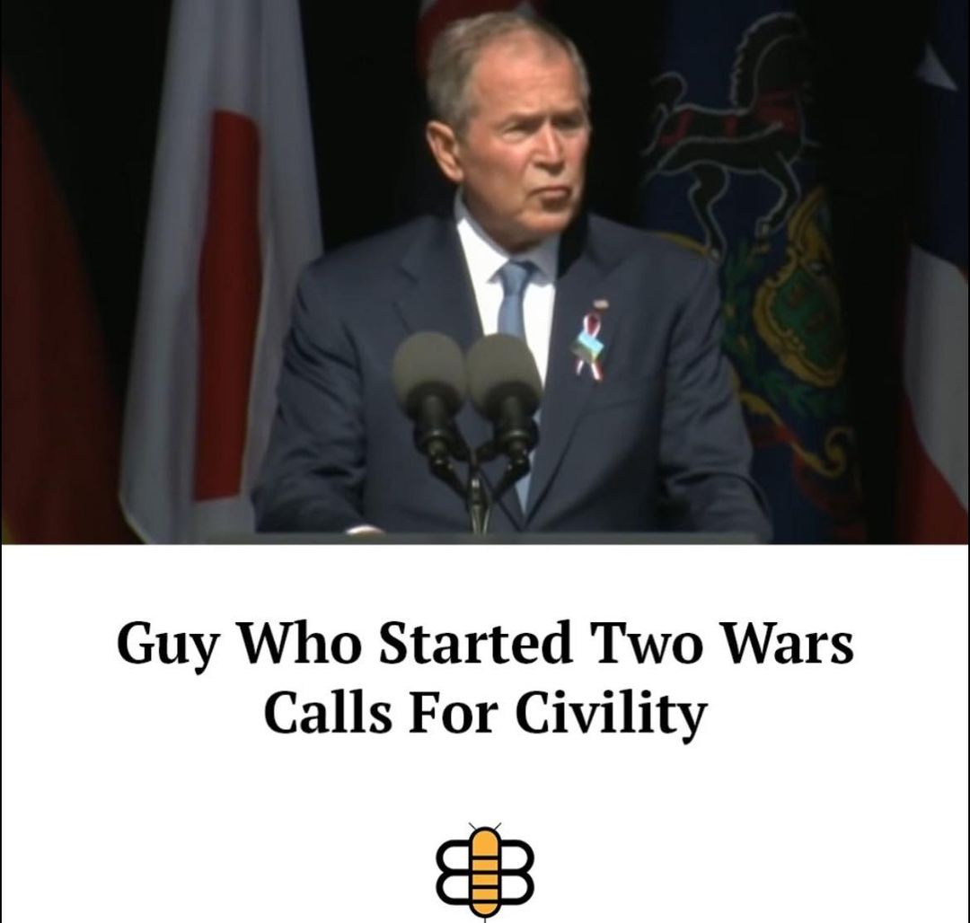 May be an image of 1 person and text that says 'Guy Who Started Two Wars Calls For Civility'