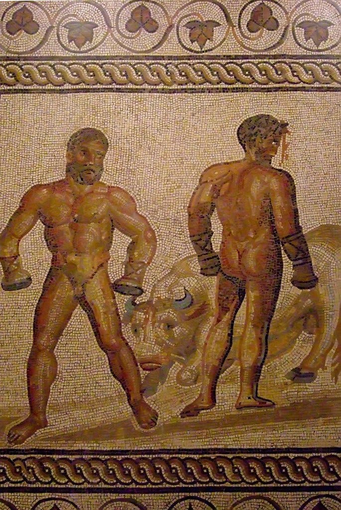 Gallo-Roman Mosaic Floor depicting a boxing scene from Vir… | Flickr