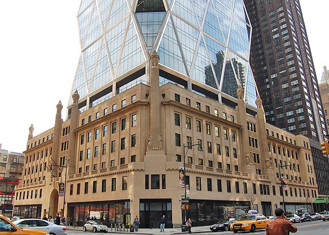 An historic facade forms the base of the Hearst Tower. (Simon King ...