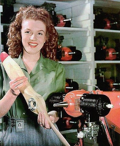 Marilyn Monroe at the factory she worked at