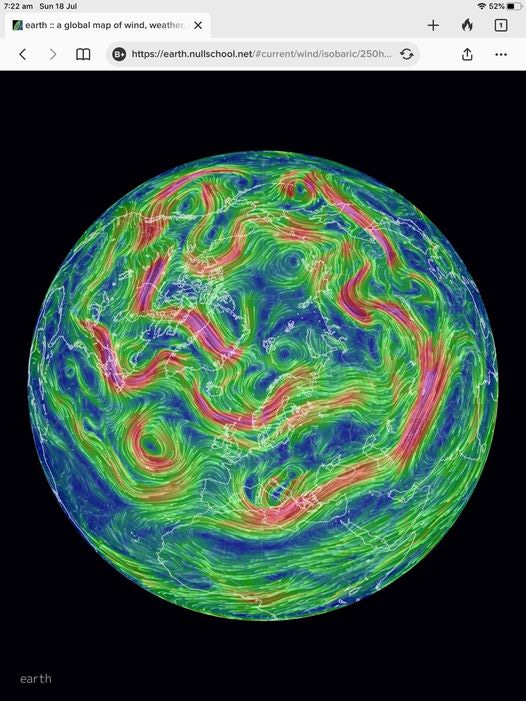 May be an image of text that says '7:22am Sun earth :a global map of wind, weather, 52% h earth'