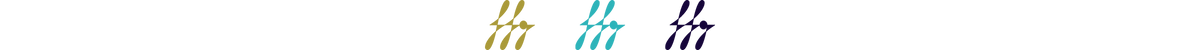 separador com o logo da newsletter (as letras Hg estilizadas) repetido 3 vezes, a primeira em amarelo-escuro, a segunda em turquesa e a terceria em azul-marinho. Hg é o símbolo do elemento mercúrio, e no desenho estilizado ele parece ser formado por desenhos de peixes.