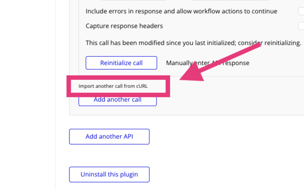 Press the Import another call from cURL