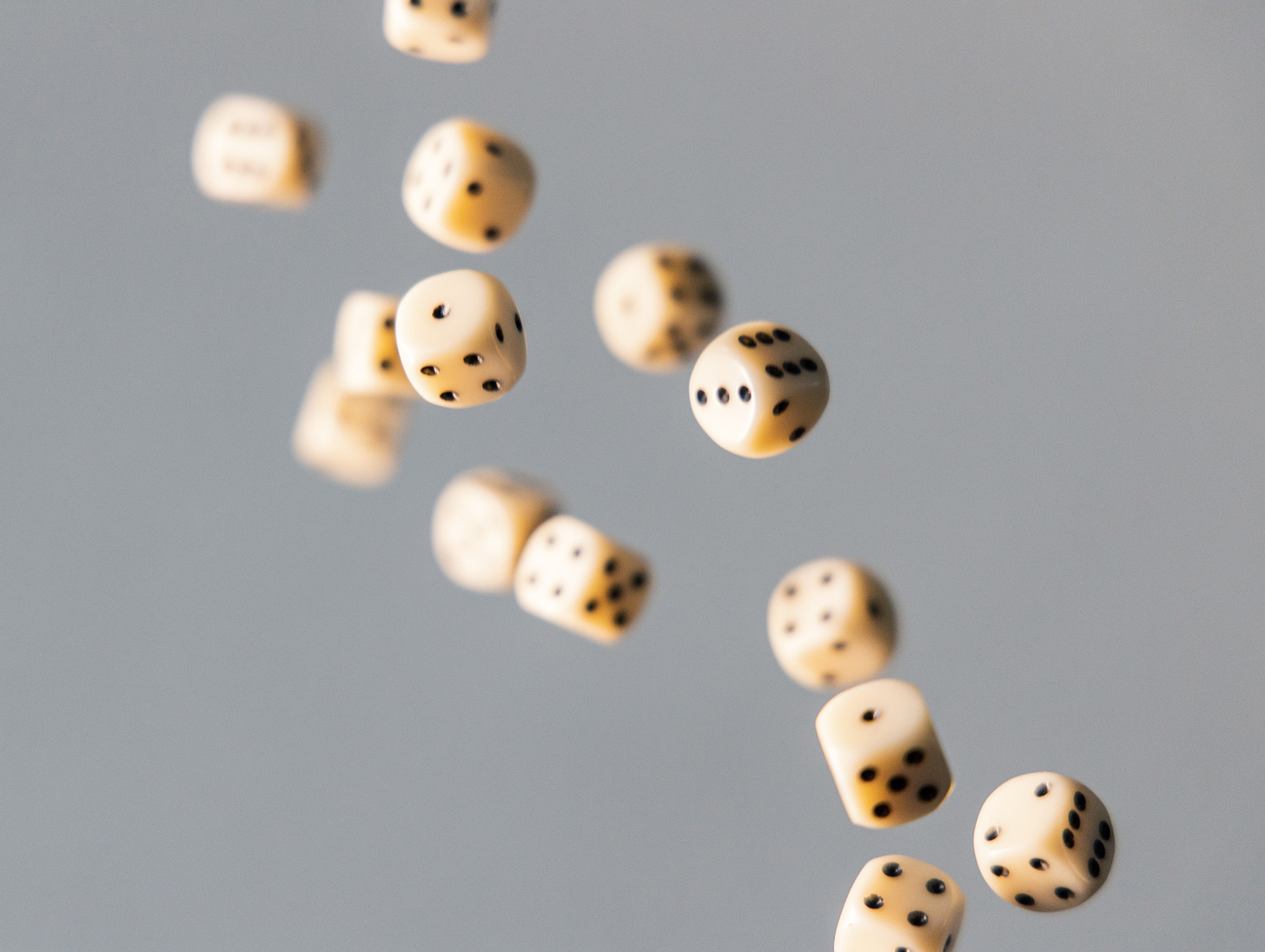 Many dice up in the air