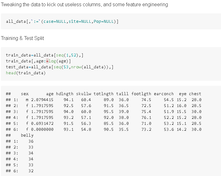 Now, we will apply the log fn to our dependent variable to get it ready, and a simple train/test split.