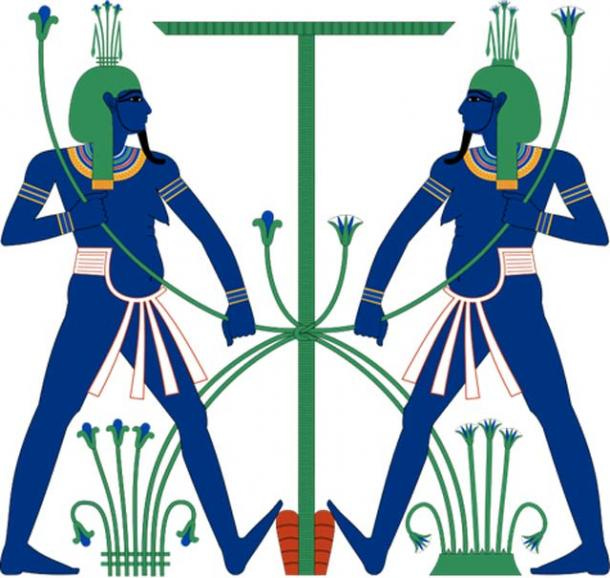 Hapi, shown as an iconographic pair of genii symbolically tying together upper and lower Egypt.  