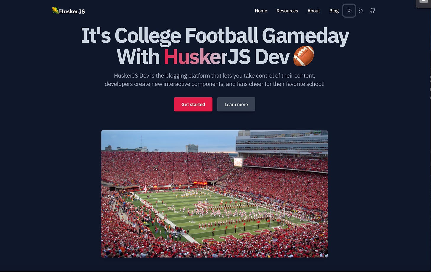 HuskerJS.dev College football web experience