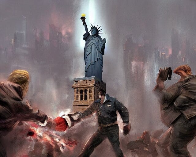 Statue of Liberty fighting off trumpism