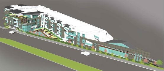 The four story, 79-unit Highrose El Porto apartment building is proposed to go up in North Manhattan Beach. The city’s community development director will make an initial decision on the application in early February 2022. (Rendering by Withee Malcolm Architects)
