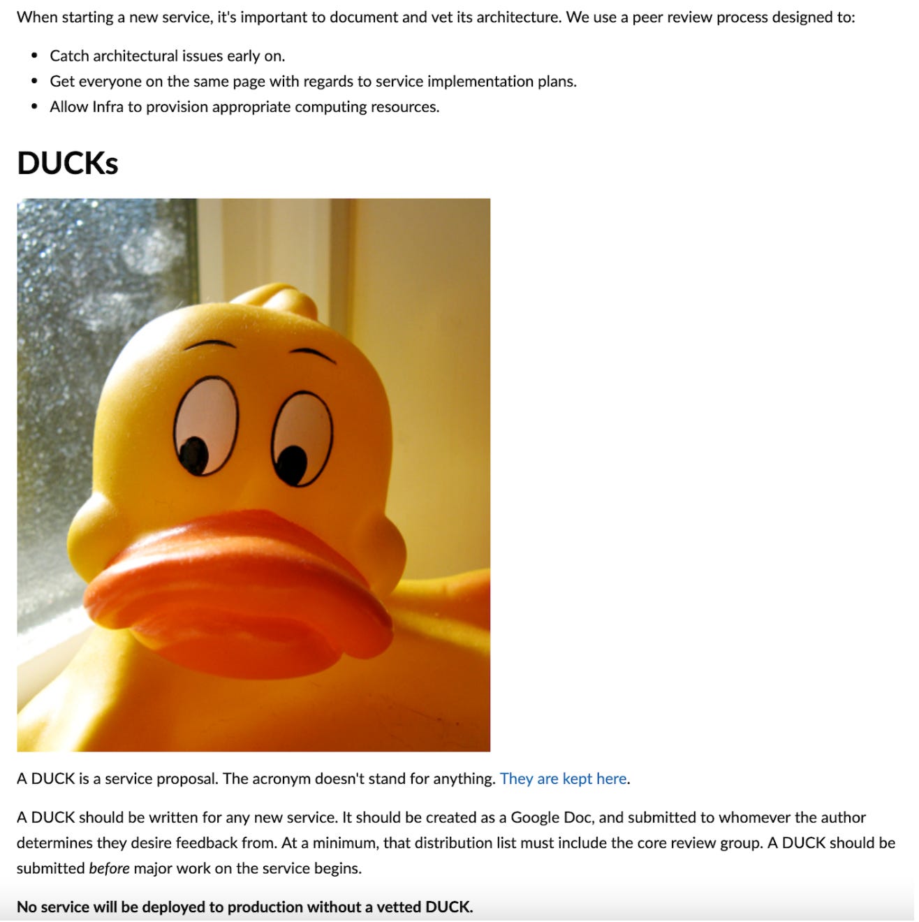 The first version of DUCK documented, as introduced at Uber around 2013